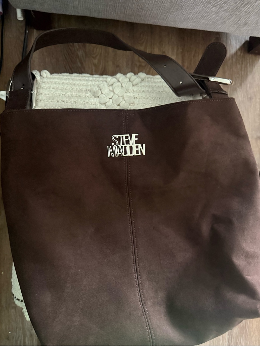 Steve Madden Dark Brown Men's Messenger Tote with Silver Logo